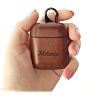 Estuche Para AirPods de Cuero PU Personalizado - Funda Protectora Para Airpod 1&amp- 2 -(LED Frontal Visible) - [Funciona…